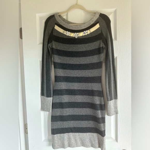 Y2K Blumarine Cashmere Wool Blend Striped  Dress w Embelished Neckline - Picture 14 of 14